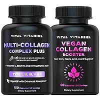 Vital Vitamins Multi Collagen Plus Vitamin C, Biotin, Hyaluronic Acid (150 ct) + Vegan Collagen Booster (60 ct)
