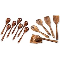 7 PCS 7 Inch Wooden Spoons for Honey and 6 PCS Wood Utensils Set