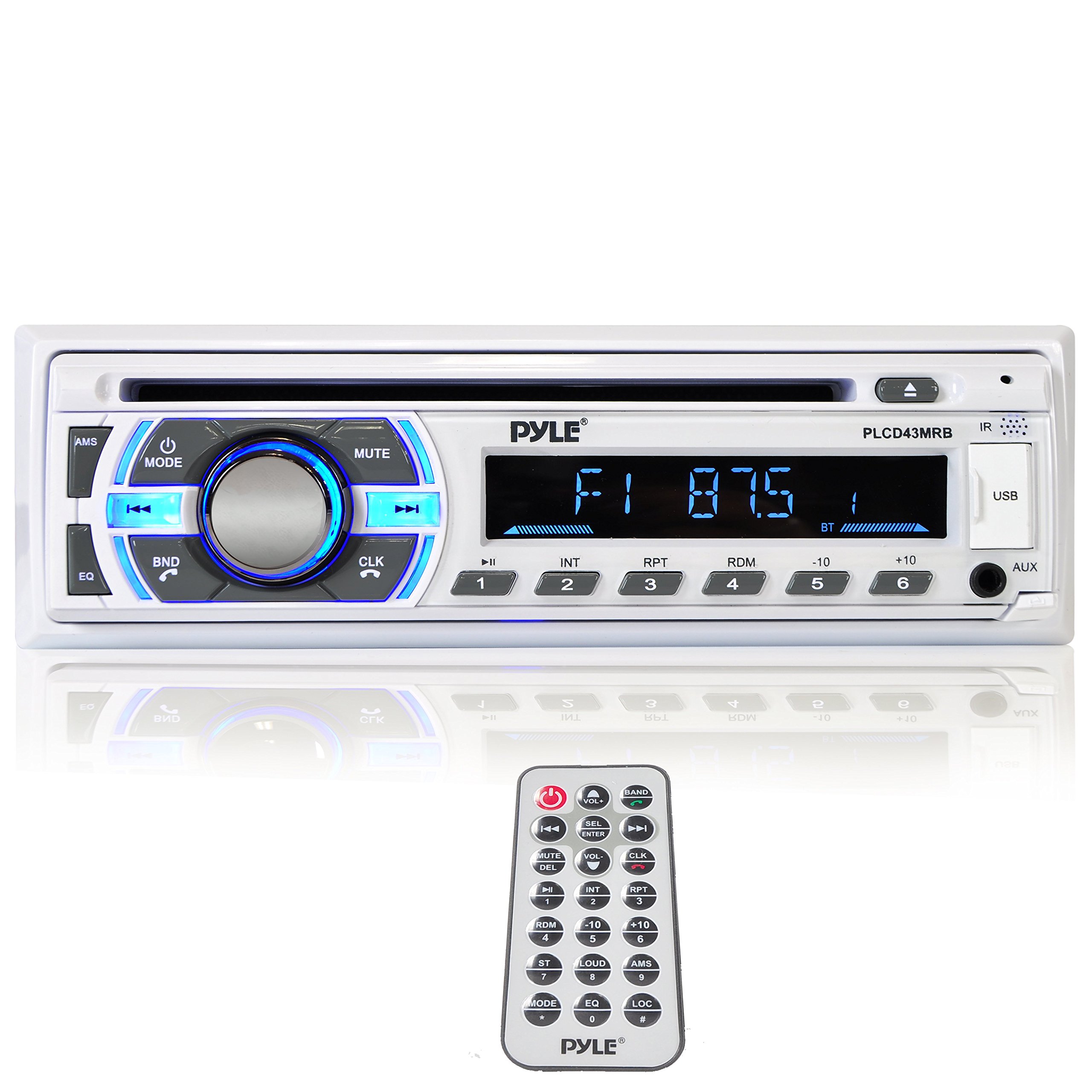 Pyle Boat Bluetooth Marine Stereo Receiver - Marine Head Unit Din Single Stereo Speaker Receiver - Wireless Music Streaming/Hands-Free Calling/CD Player/MP3/USB/AUX/ marine AM FM Radio -PLCD43MRB