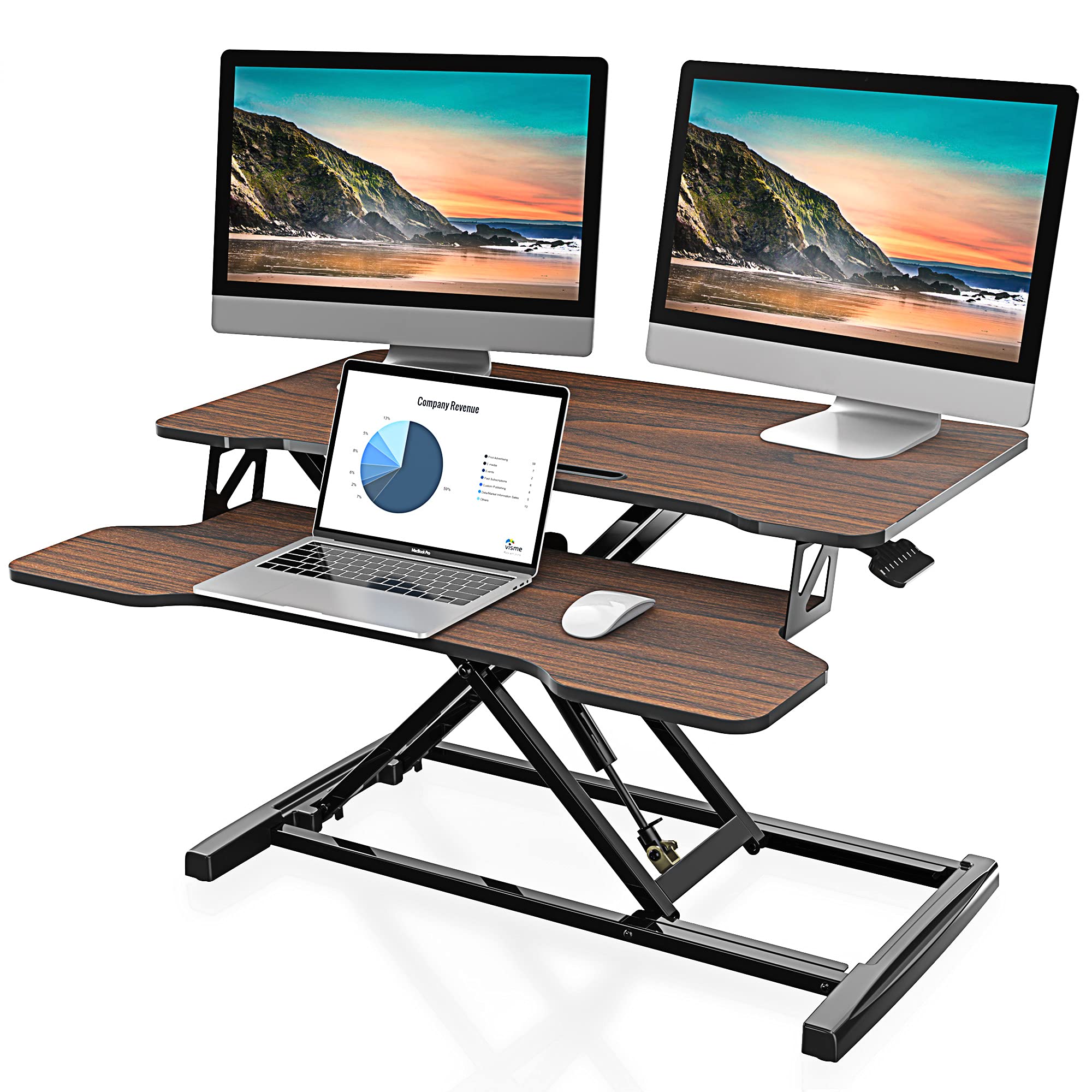 FITUEYES Height Adjustable Standing Desk Converter 32” Wide Sit to Stand Desk Tabletop Workstation,Brown,SD308002WE