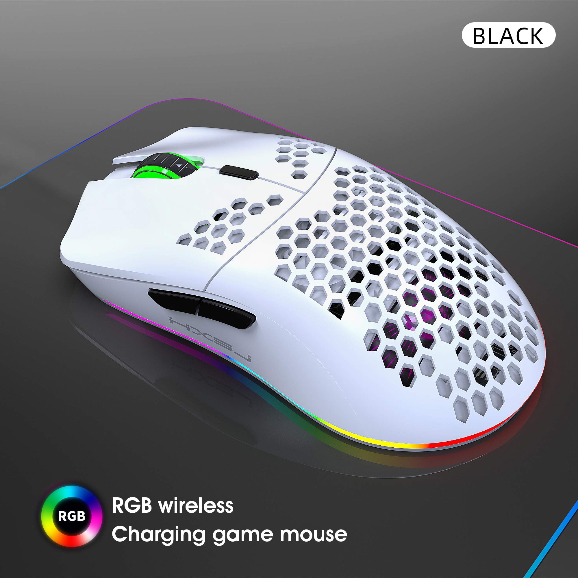 Mua Wireless Gaming Mouse,  Lightweight Honeycomb Shell Ergonomic RGB  Mice with 750mAh Rechargeable Battery, Energy Saving, 6 Buttons & Mini USB  Receiver for Windows, Mac OS, Laptop, Smart TV(White) trên Amazon
