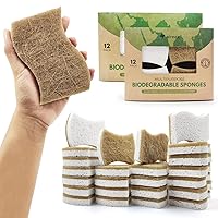 24 Pack Biodegradable Natural Kitchen Sponge - Compostable Cellulose and Coconut Walnut Scrubber Sponge - Eco Friendly Sponges for Dishes