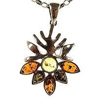BALTIC AMBER AND STERLING SILVER 925 WINTER LEAF PENDANT NECKLACE - 14 16 18 20 22 24 26 28 30 32 34