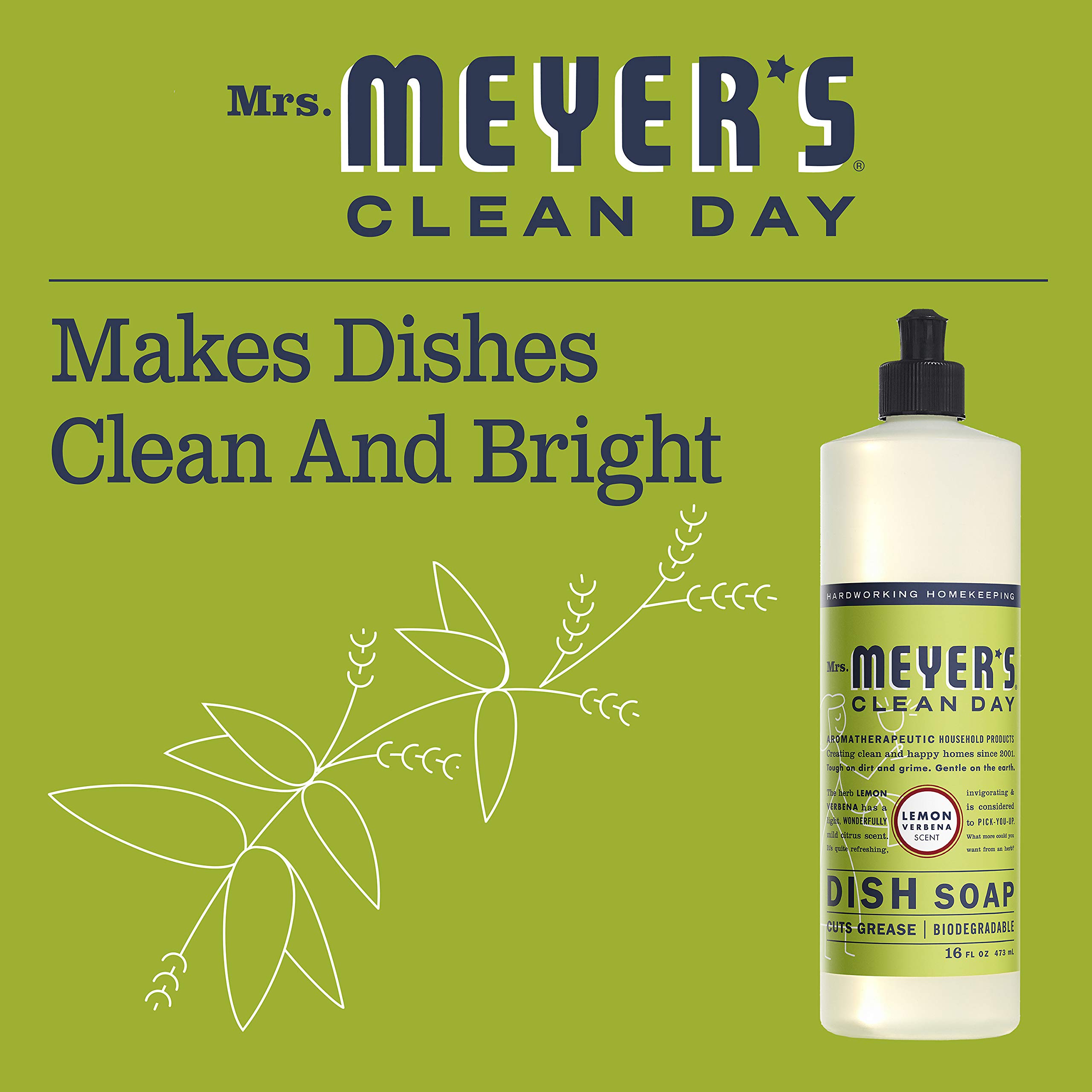 Mrs. Meyer's Liquid Dish Soap, Biodegradable Formula, Lemon Verbena, 16 Fl. Oz - Pack Of 3