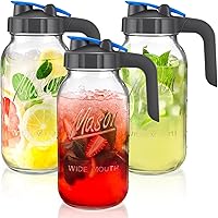 3 Pack 64oz Glass Mason Jar Pitchers with Lids, Sun Tea Pitchers for Outside, Ice Tea Pitcher for Fridge, 2 Quart Pitcher for Cold Brew, Breast Milk, Lemonade, Coffee, Flavored Water, Airtight Lids