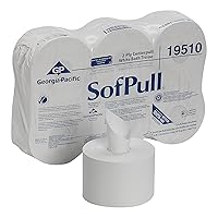 Georgia Pacific SofPull 19510 Centerpull 2-Ply High Capacity Toilet Paper, 1000 Sheets Per Roll, 6 Rolls Per Case, White