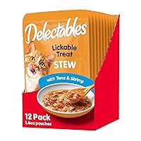 Delectables Stew Lickable Wet Cat Treats for Adult & Senior Cats, Tuna & Shrimp, 12 Count, 1.4 Ounce (Pack of 12)
