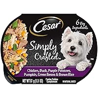 CESAR SIMPLY CRAFTED Adult Wet Dog Food Meal Topper, Chicken, Duck, Purple Potatoes, Pumpkin, Green Beans & Brown Rice, 1.3oz., Pack of 10