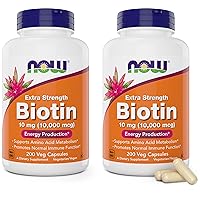 NOW Foods Extra Strength Biotin 10000mcg / 10 mg - 200 Veg Capsules (Pack of 2) - Hair, Skin, Nail - Supplement for Men and Women - B7 Vitamin - Vegetarian, Vegan, Non-GMO