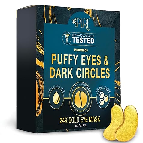 24K Gold Eye Treatment Masks - Under Eye Patches, Under Eye Bags Treatment, Eye Mask for Puffy Eyes, Anti-Wrinkle, Dark Circles, Gel Pads 15 Pairs