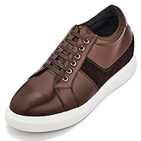 CALTO Men's Invisible Height Increasing Elevator Shoes - Lightweight Leather Lace-up Fashion Sneakers - 3 Inches Taller
