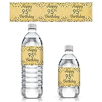 95th Birthday Party Favor Water Bottle Labels - Black and Gold, 24 Count
