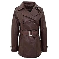 Ladies Double Breasted Mid Length Trench Leather Coat Sienna