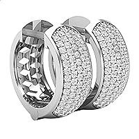 Round White Diamond Cluster Style Hinged Post Unisex Hoop Earrings (0.39 ctw, Color I-J, Clarity I2-I3) in 925 Sterling Silver