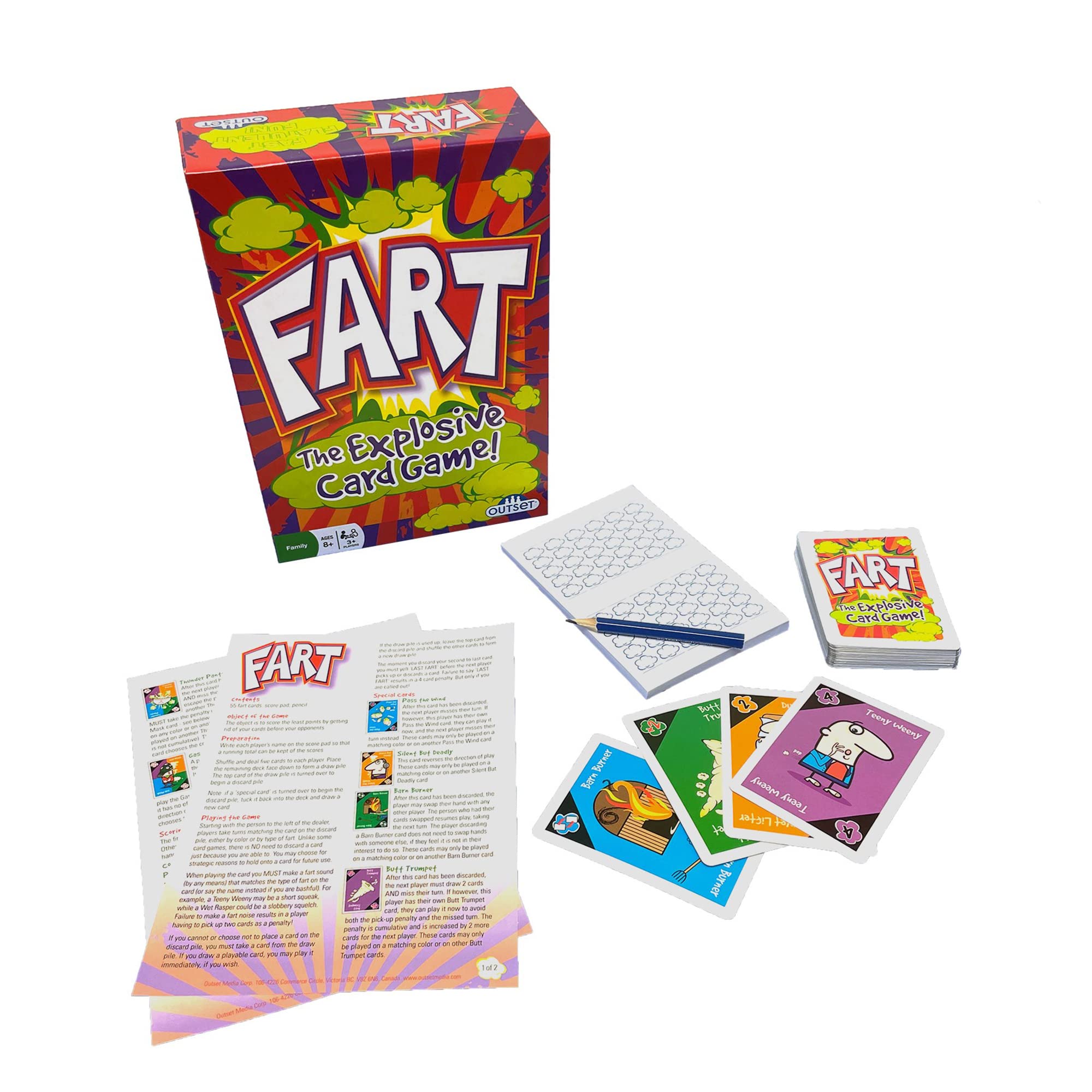 Fart - The Explosive Card Game - Easy to Learn Fast Flatulent Fun, Kids Family & Friends Party Game, Funny Fast Acting, Toilet Humor, Outset Media, Ages 8+, 3+ Players