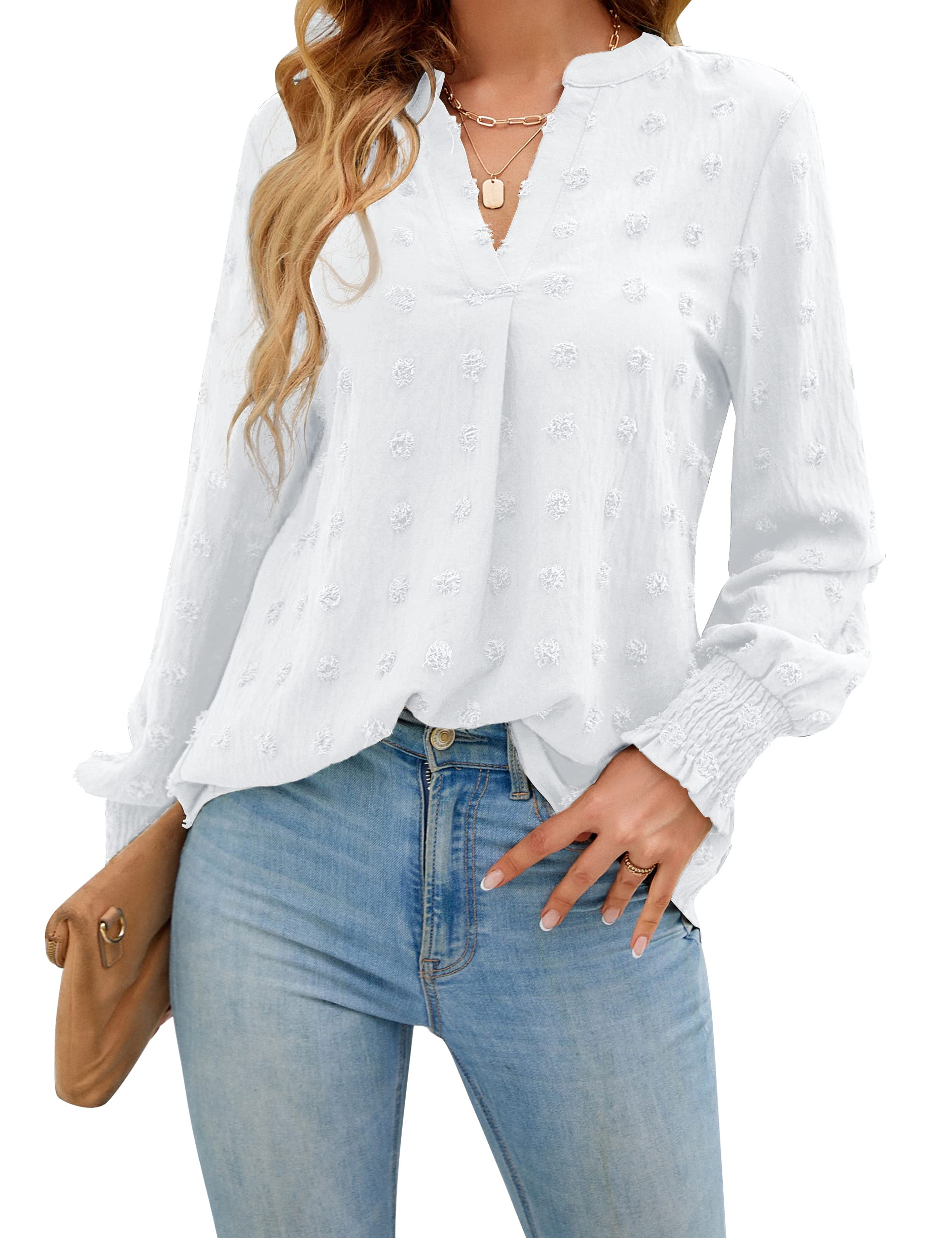 Blooming Jelly Womens Business Casual Tops Long Sleeve V Neck Dressy Office Work Shirt Chiffon Blouse