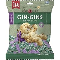 GIN GINS Original Chewy Ginger Candy by The Ginger People® - Anti-Nausea and Digestion Aid, Individually Wrapped Healthy Candy - Original Ginger Flavor, Large 1 lb Bag (16oz) - Pack of 1
