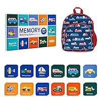 Wildkin 12-inch Backpack and Memory Matching Game Transportation (36 pc) Bundle: Boost Memory Educational Card, and Comfortable Kids Backpack (Transportation)