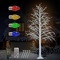 Anycosy Birch Christmas Tree, 7FT 206 LED Christmas Lights Lighted Tree, Artificial Tree Light with Remote Timer for Indoor Outdoor Home Patio Garden Christmas Decorations