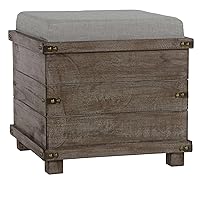 Cortesi Home Scusset Storage Chest Tray Ottoman in Fabric and Wood, Grey, 15.75