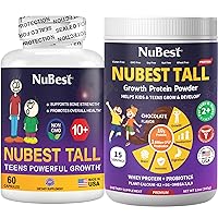 [1 Bottle Protein Powder with Chocolate Flavor + 1 Bottle Tall 10+ 60 Capsules] Bundle Popular Brand Pick for Teens Height Growth, Bone Strength, Healthy Height Growth and Overall Health