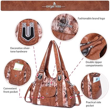 Angelkiss Purses and Handbags for Women Washed Vegan Leather Crossbody Hobo Satchel Shoulder Tote Purse