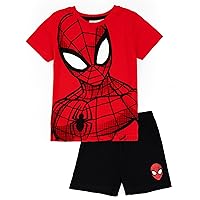 Marvel Spiderman Boys Pyjama Set | Kids Red & Black T-Shirt & Shorts PJs Loungewear | Spider-man Pajama Nightwear Gift Set