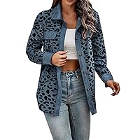 Womens Button Down Shirts Long Sleeves Oversized Leopard Print Corduroy Shirts Long Sleeves Jackets Coats with