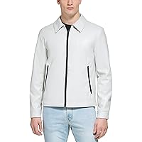 DKNY Men's Faux Leather Classic Laydown Collar Bomber Jacket