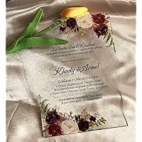 White Printed Pocket Envelopes,Burgundy Red,Pink Peony,Rose Flower Acrylic Wedding Invitations,Acrylic Invitations,Custom Birthday Acrylic Invitations,10sets