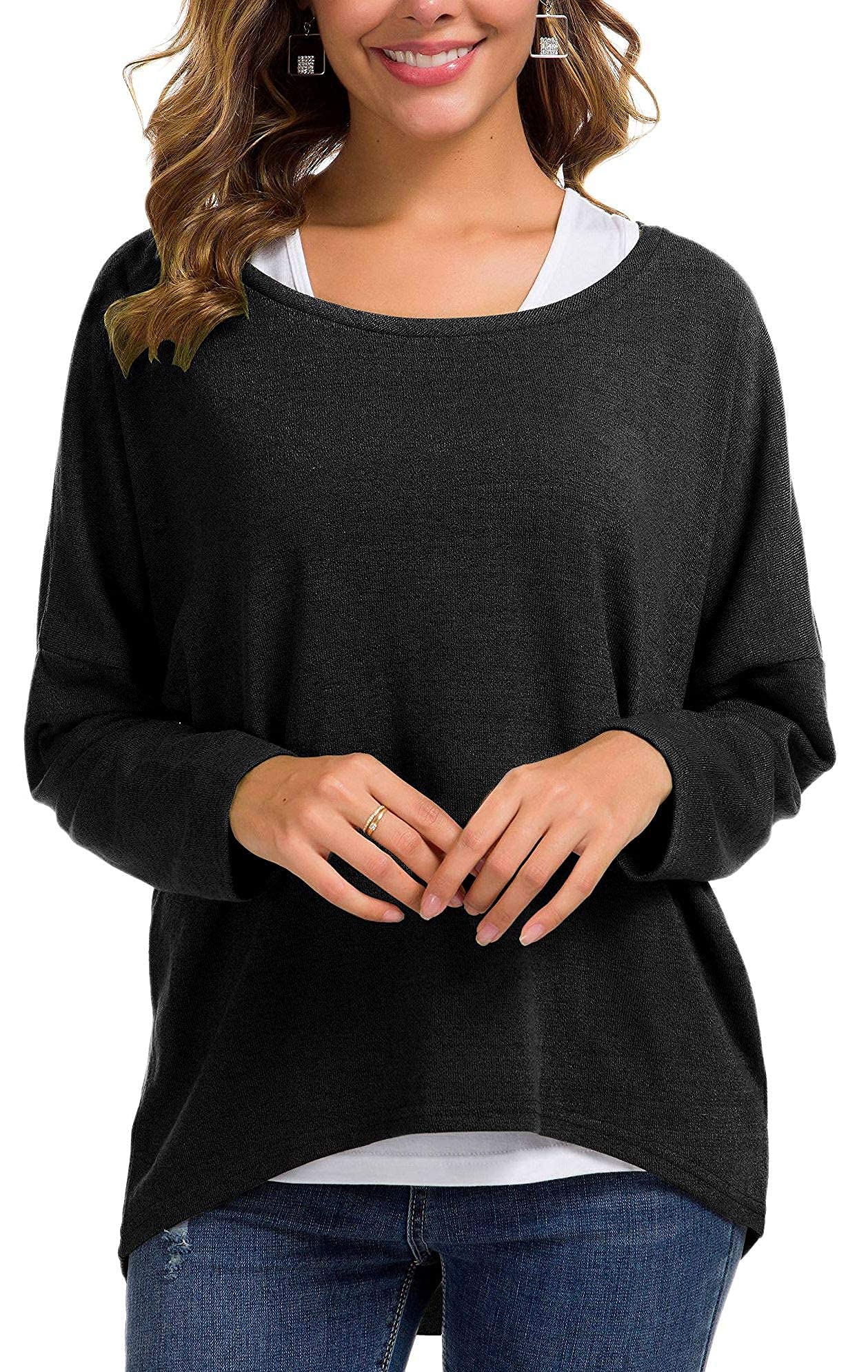 UGET Women's Oversized Baggy Tops Loose Fitting Pullover Casual Blouse T-Shirt Sweater Batwing Sleeve