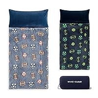 Wake In Cloud - Glow in the Dark Sleeping Bag with Pillow, Fleece Nap Mat for Toddler Kids Boys Girls, Winter Cold Weather Daycare Kindergarten Sleepover Travel Camping, Sports Baseball Soccer on Navy