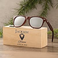 Personalised Walnut Sunglasses, Carved Unisex Sunglasses, Gifts for Men and Women, Groomsmen's Gifts, Groomsmen's Sunglasses, Vintage Solid Wooden Arm Glasses. (Silver)