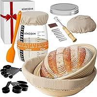 Kikcoin Banneton Bread Proofing Basket, Sourdough Starter Kit, 35oz Large Capacity Sourdough Starter Jar