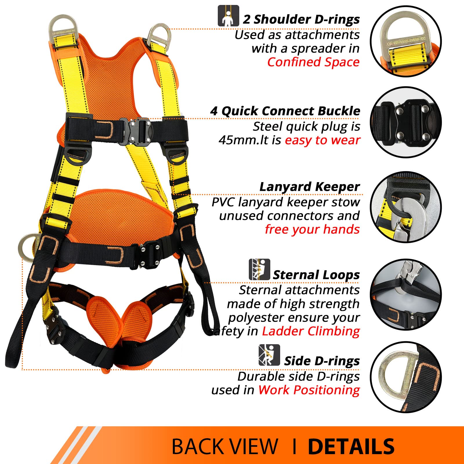 TT TRSMIMA Safety Harness Fall Protection Upgrade 4 Quick Buckles Construction Full Body Harness with 6 Adjustment D-ring