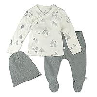 HonestBaby 3-Piece Organic Cotton Kimono Top, Footed Pant & Headband/Beanie Set for Infant Baby Boys, Girls, Unisex