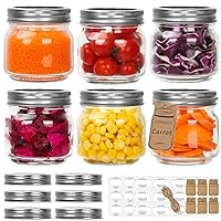 Small Mason Jars 8oz/240ml with Regular Lids, 6 Pack Glass Canning Jars With Labels, Mini Glass Jars for Jam Jelly Spice Honey Herbs, Wedding Shower Favors Food Storage Candle Jars