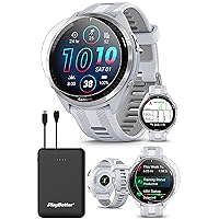 Garmin Forerunner 965 (Whitestone/Gray) Running & Triathlon GPS Smartwatch Bundle - Bright AMOLED Display, Lightweight, 31-Hour Battery - Includes PlayBetter Screen Protectors & Portable Charger