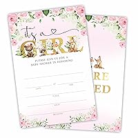 It'S A Girl Baby Shower Invitations, 25 Floral Animals Invitation Cards With Envelopes, Double-Sided Invitation For Boys And Girls Baby Announcement, Gender Reveal Party Favor And Supplies-BBYQK-A05