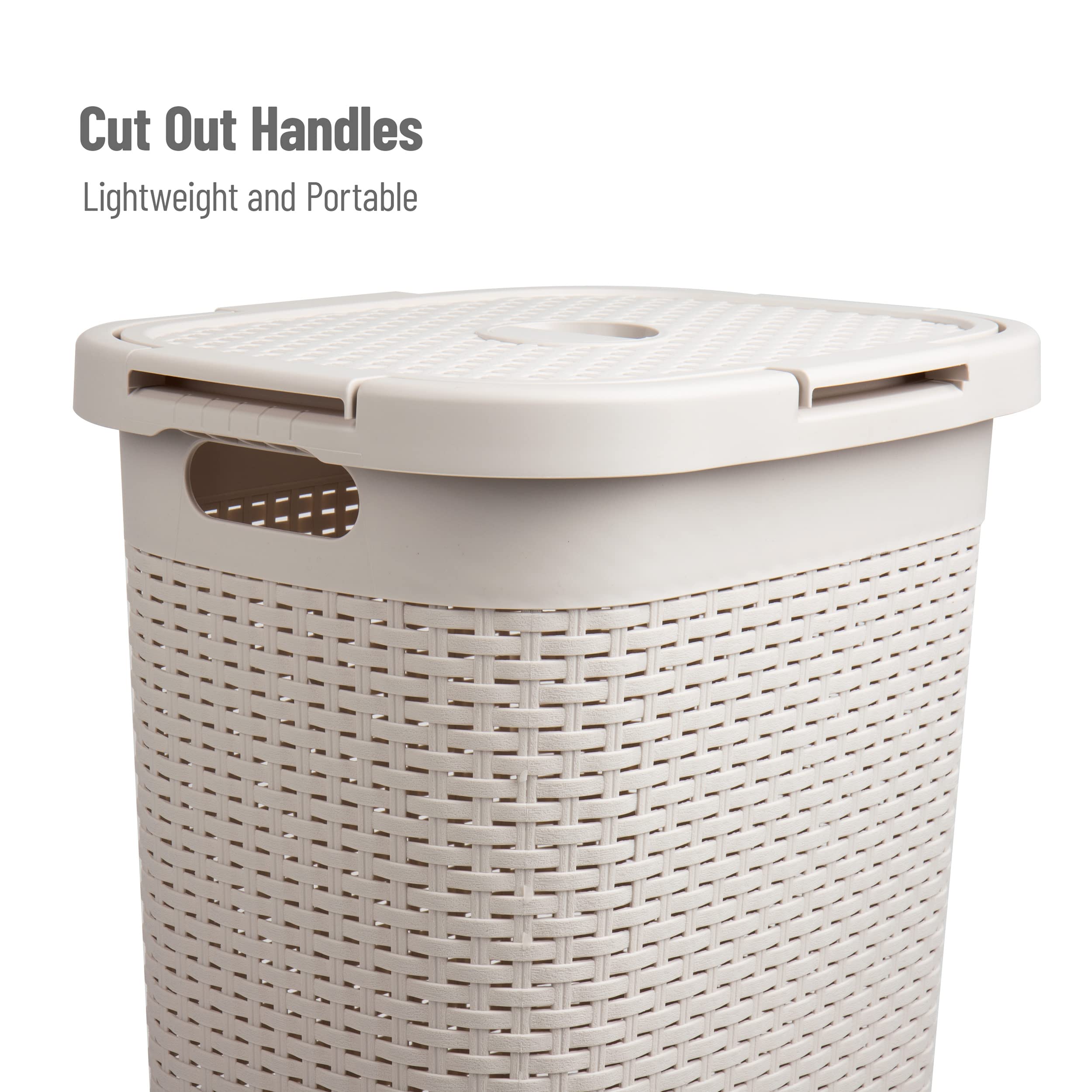 Mind Reader Basket Laundry Hamper with Cutout Handles, Washing Bin, Dirty Clothes Storage, Bathroom, Bedroom, Closet, 60 Liter, Ivory