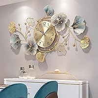 Large Wall Clock 37 Inch Creative Metal Ginkgo Leaf Design Silent Non Ticking Decoration Clocks for Living Room Bedroom Home