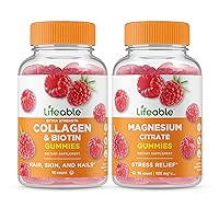 Lifeable Collagen & Biotin + Magnesium, Gummies Bundle - Great Tasting, Vitamin Supplement, Gluten Free, GMO Free, Chewable