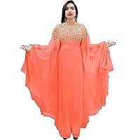 Woman's Dubai Kaftan Dress with mulitple Color and Gold Beaded Work Moroccan Caftan