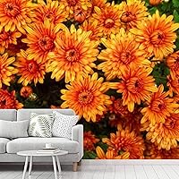 Self-Adhesive 3D Wallpaper Wall Mural Removable Contact Wall Paper Sticker Orange Chrysanthemum Flowers Natural Peel and Stick Wallpaper for Bedroom Living Room Decor