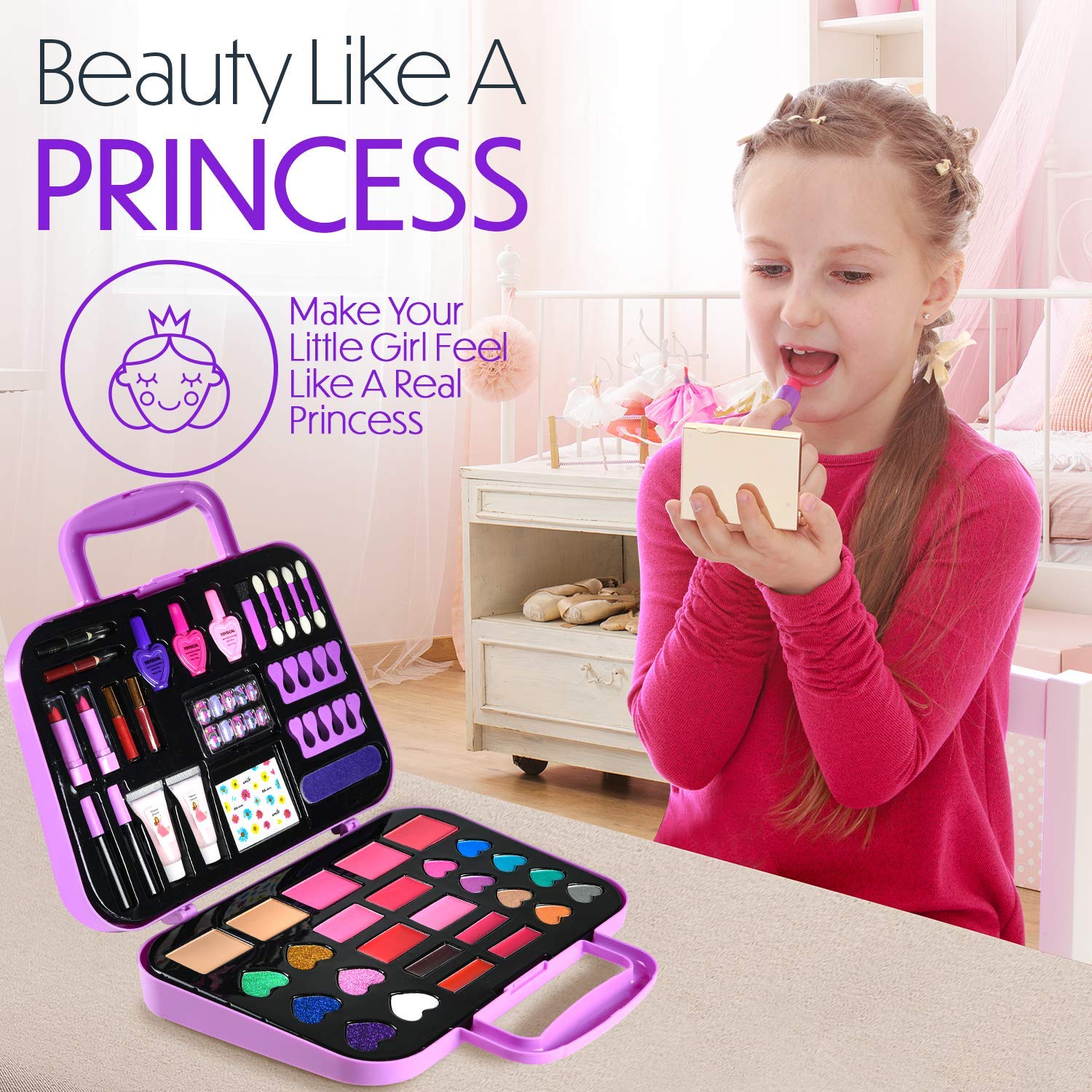 Toysical Makeup Kit for Girls, Pretend Makeup Set for Kids, Real Makeup Tots for Girls, Non Toxic, Princess Toys for Girls, Birthday Gift for 3+ Year Old Children