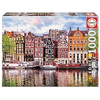 Educa - Dancing Houses, Amsterdam - 1000 Piece Jigsaw Puzzle - Puzzle Glue Included - Completed Image Measures 26.8