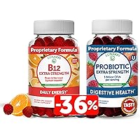 Vitamin B12 and Probiotic Gummies Bundle - 3000 mcg Gummies for Adults Energy Support and Bone Health - 5 Billion CFU Probiotics & Prebiotic for Digestive Gut Health with Vitamin C for Women & Men