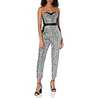 MILLY Womens Silver Sequins Bustier JumpsuitJumpsuits