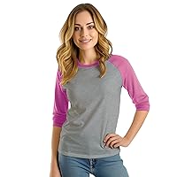 Decrum Heather Gray and Pink Soft Cotton Baseball Jersey 3/4 Sleeve Womens Raglan Shirt | [40062285] HTHR Gray&BrbPink Rgln,XL