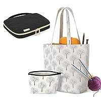 YARWO Knitting Bag with Small Zipper Pouch Bundle with Crochet Hook Case